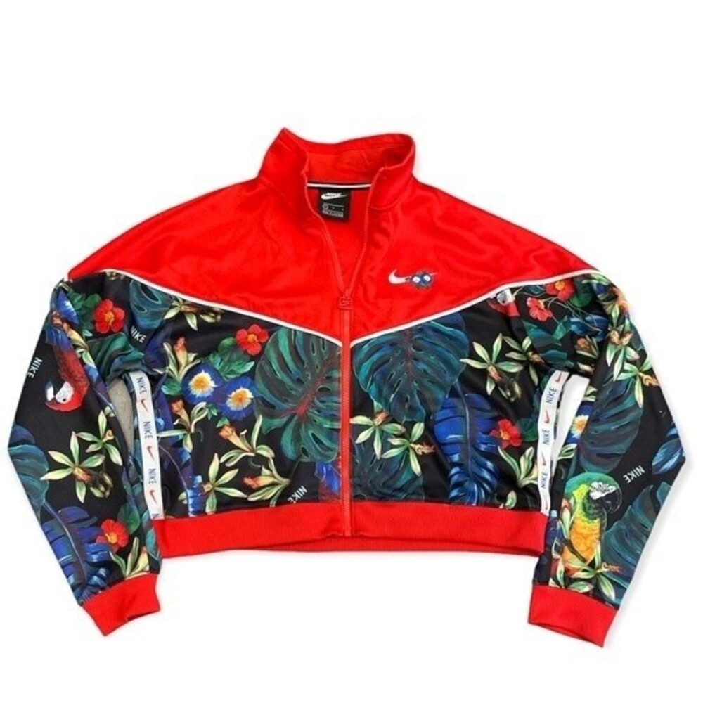 Nike Womens sportswear tropical floral cropped red full zip jacket size L